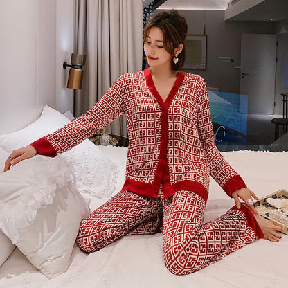 Lisacmvpnel 2021 Autumn New Comfortable Print Fashion Women Pyjamas Home Suit Thin Long Sleeve Set Pajamas
