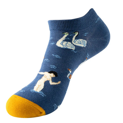 4pairs Funny animal Combed Cotton Fashion Hip Hop Man woman Oil Painting Socks Harajuku Skateboard outer space Happy love Socks