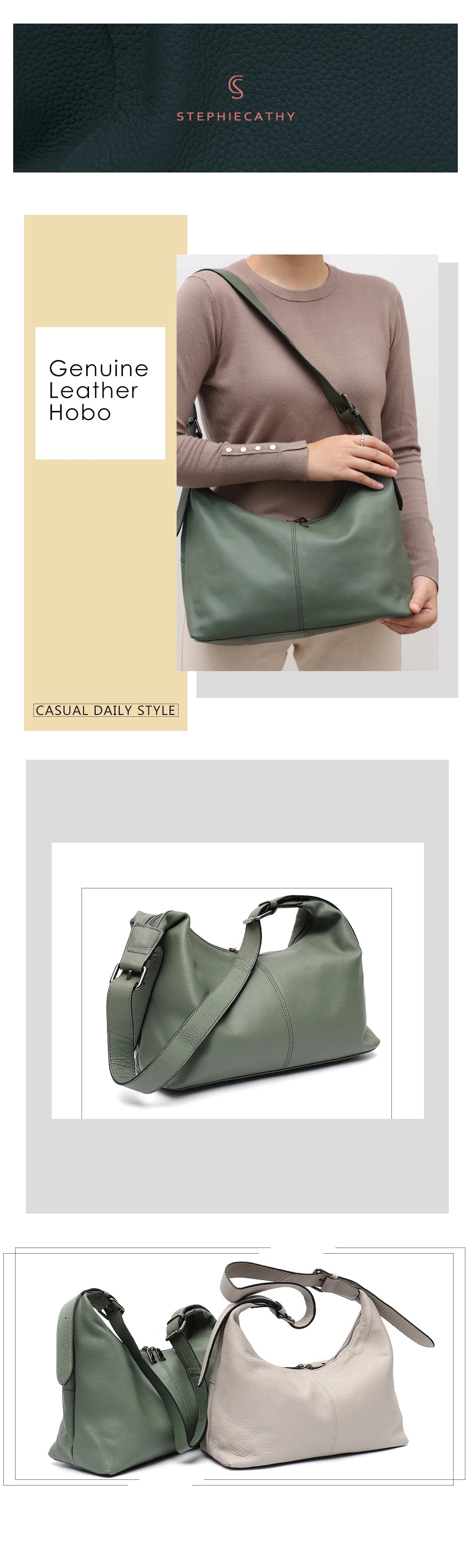 SC Luxury Women Cowhide Crossbody Bag Large Casual Shoulder Purse Wide Strap Handbag Female Daily 100% Genuine Leather Hobo Sack