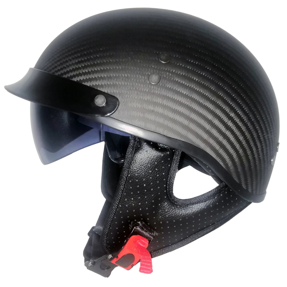 Genuine Carbon Fiber Motorcycle Helmet Headbone Cruiser Lightweight Vintage Retro Moto Motocross Harley Motorbike Half Helmets