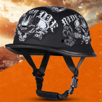Helmet Vintage Half Face Helmet Motorcycle Helmets  Helm Vintage Retro Casco Para Black Leather German Solder