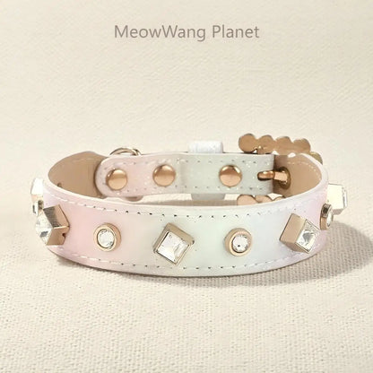Luxury & Cute Leather Rivet Solid Beaded Pet Supplies Collar Leash & Neck Ring for Small & Medium Dogs