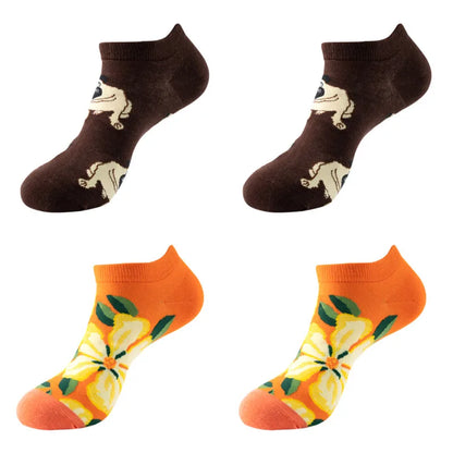 4pairs Funny animal Combed Cotton Fashion Hip Hop Man woman Oil Painting Socks Harajuku Skateboard outer space Happy love Socks