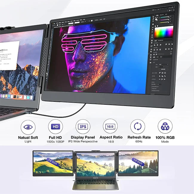 Triple Portable Monitor for Laptop for 13.3 to 16.5 Inch Laptops 14 Inch Dual Screen Laptop Screen Extender S2