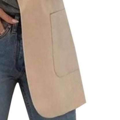 Summer Women Jacket Lapel All match Open Front Stylish Office Lady Slim Suit Overcoat Solid Color Long Blazer