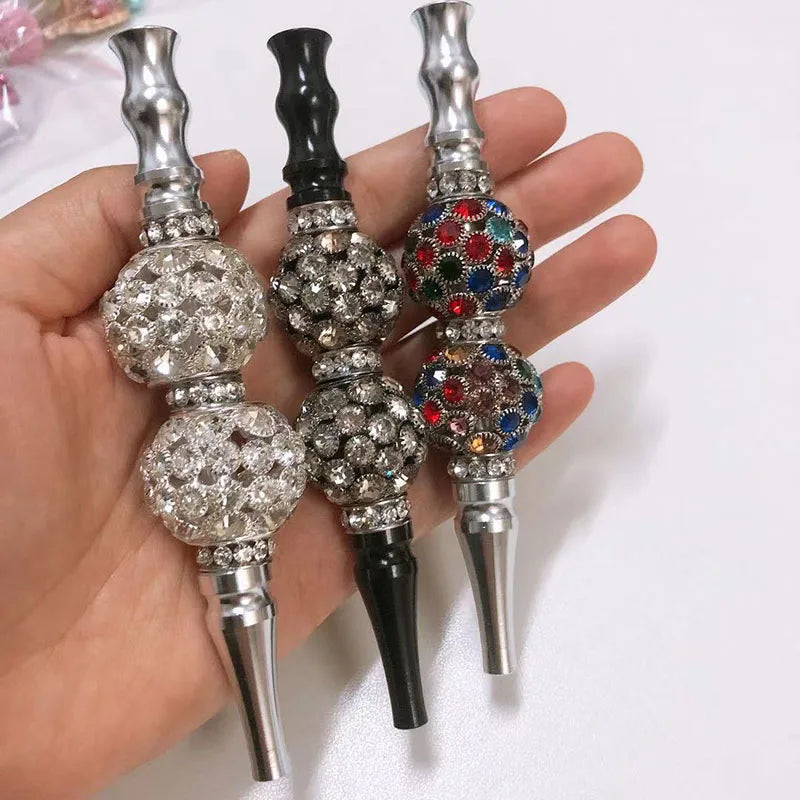 Decomposable Hookah Tips Shisha Blunt Holder for Women Inlaid Jewelry Shisha Mouth Tips Metal Narguile Water Pipe Mouthpieces