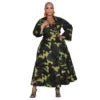 N8038 Cross-border Large-sized African Women's Clothing Autumn New Style Lace-up Irregular Dress With Large Swing Long-sleeved