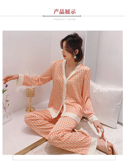 Lisacmvpnel 2021 Autumn New Comfortable Print Fashion Women Pyjamas Home Suit Thin Long Sleeve Set Pajamas