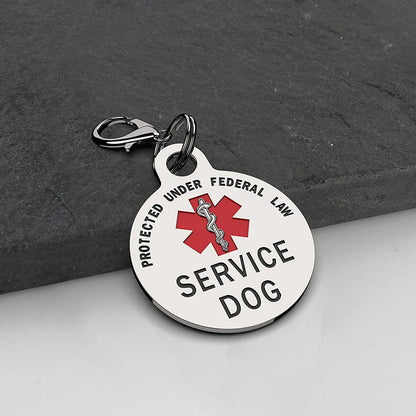 Service Dog Tag Federal Protection w/ Red Medical Alert Symbol Pet ID Tags Easily Attach to Collar Harness Vest Dog Service Tag