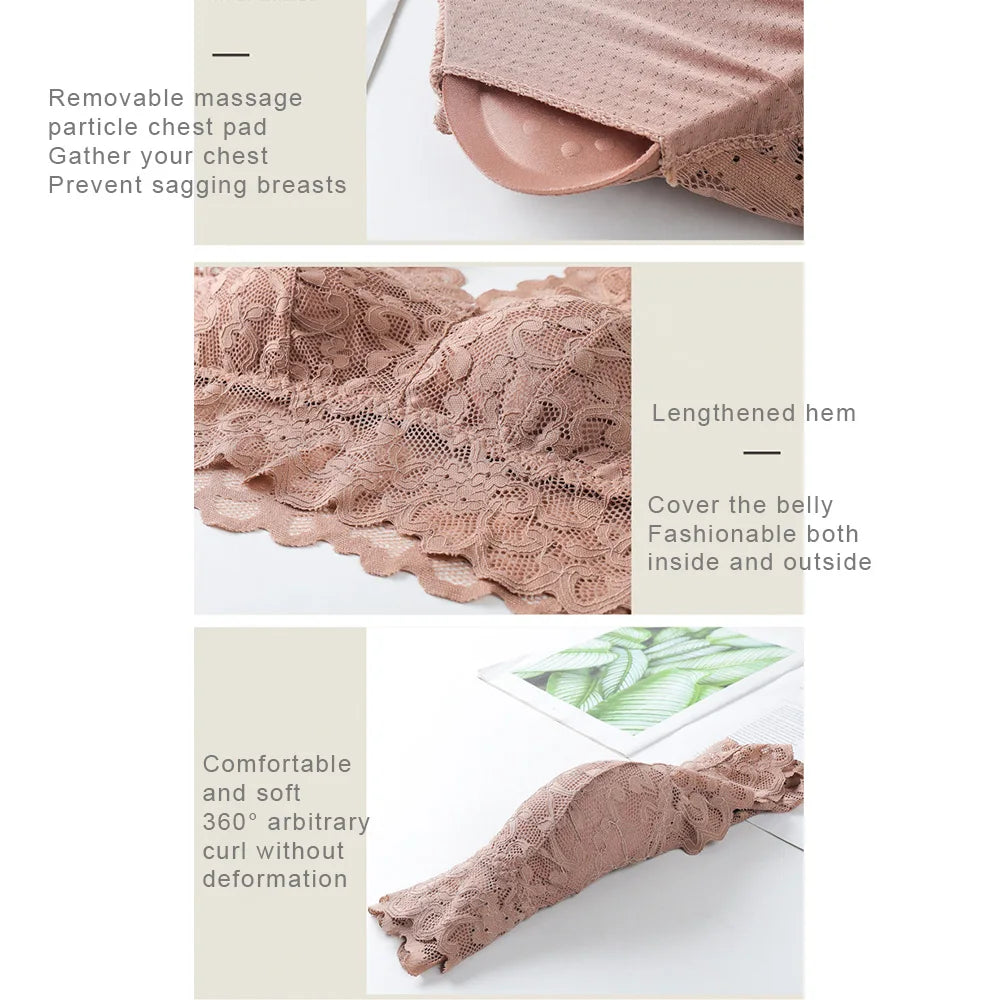 Breathable Female Vest Sexy Lace Bra Beauty Back Women Wire Free Push Up Bralette Underwear Seamless Wireless Gather Brassiere