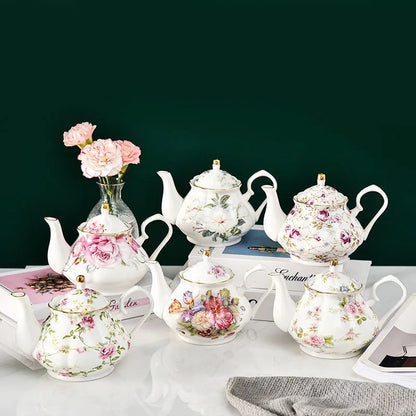 900ML European Bone China Teapot English Afternoon Tea Set Teapot High-Grade Porcelain Coffee Pot Heat Resistant Kettle Pot