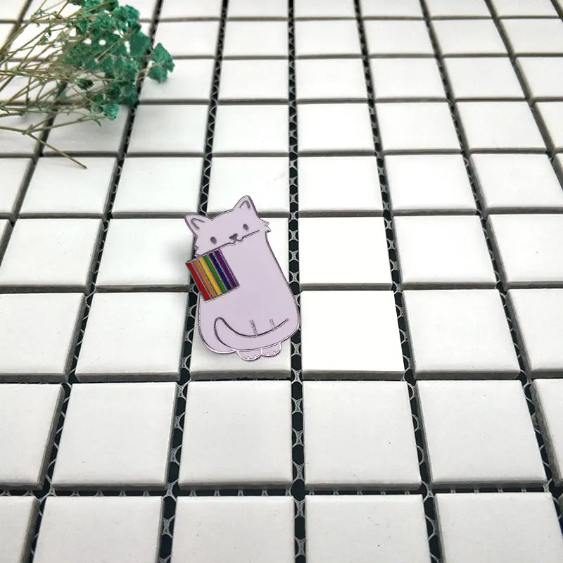 LGBTQ LGBT Gay Pride Rainbow Flag badge HS We're a little bit gay Moon Sounds Gay I'm In Love Wins Proudly Go Purride Cat Pin