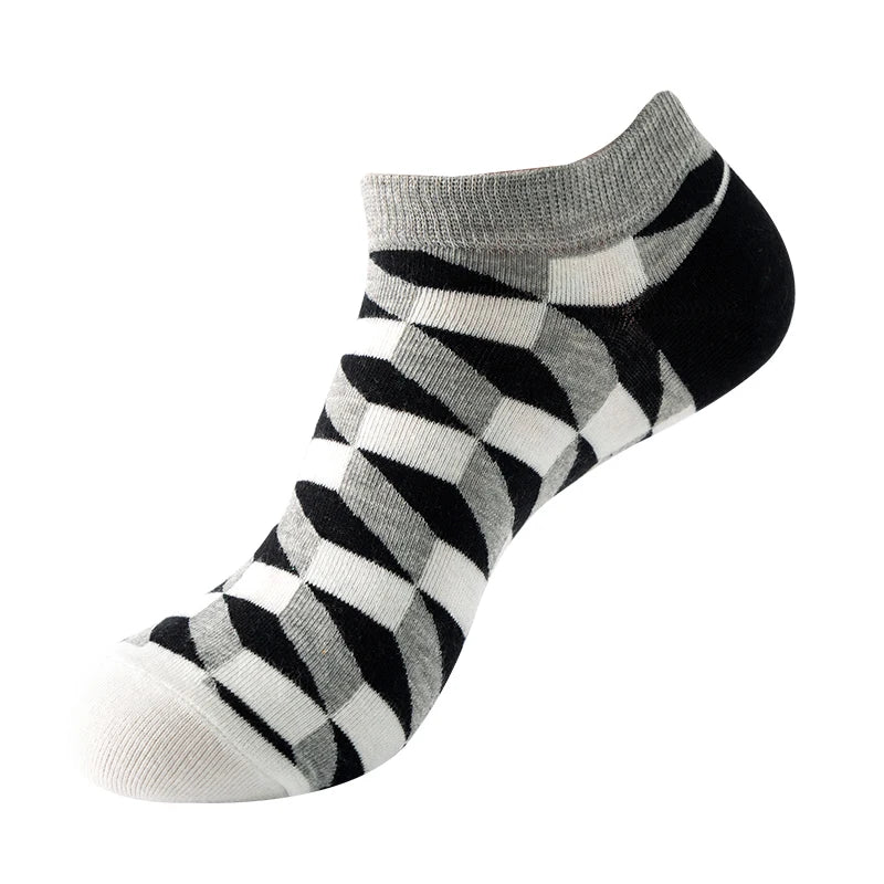 4 pairs Men's And Women's Latest Design Boat Socks Short Summer Socks Quality Business Geometric Lattice Colorful  Cotton Socks