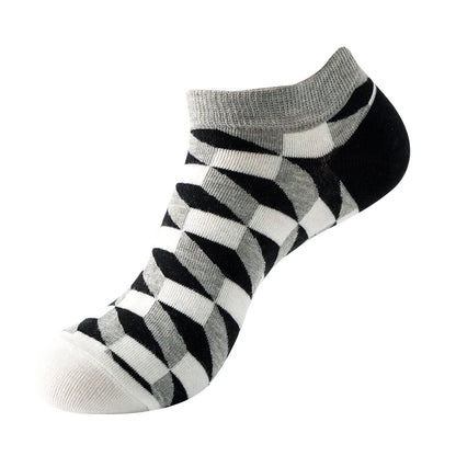 4 pairs Men's And Women's Latest Design Boat Socks Short Summer Socks Quality Business Geometric Lattice Colorful  Cotton Socks