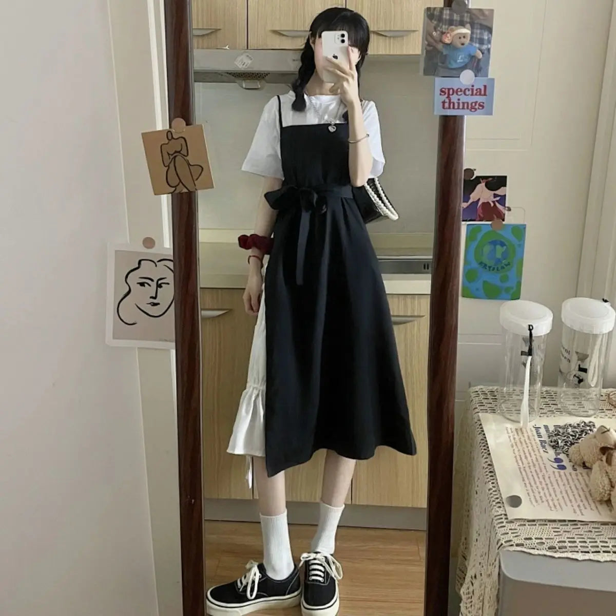 Dress Women Summer Fashion Spaghetti Strap College Sweet Casual Japanese Style Streetwear Lace-up Female Soft High Waist Vintage