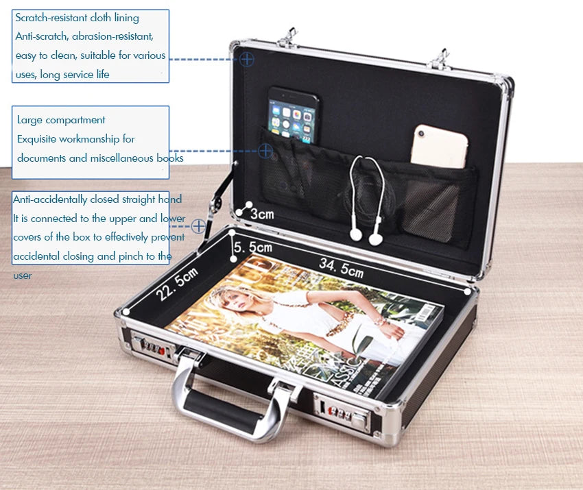 Aluminum Hard Case Passwords ToolBox Black / Silver Briefcase Metal Carrying Case Equiment Tool Box Organizer Holder ящик