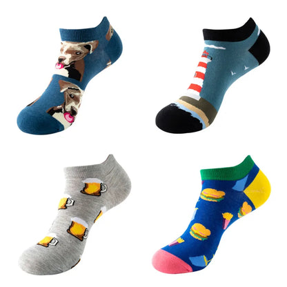 4pairs Funny animal Combed Cotton Fashion Hip Hop Man woman Oil Painting Socks Harajuku Skateboard outer space Happy love Socks
