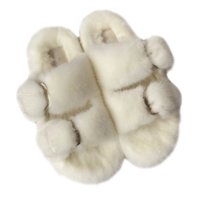 Wholesale Fashion Custom Winter Warm Luxury Fur Slippers Real Mink Fur Slides for Women Ladies Shoes