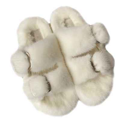 Wholesale Fashion Custom Winter Warm Luxury Fur Slippers Real Mink Fur Slides for Women Ladies Shoes
