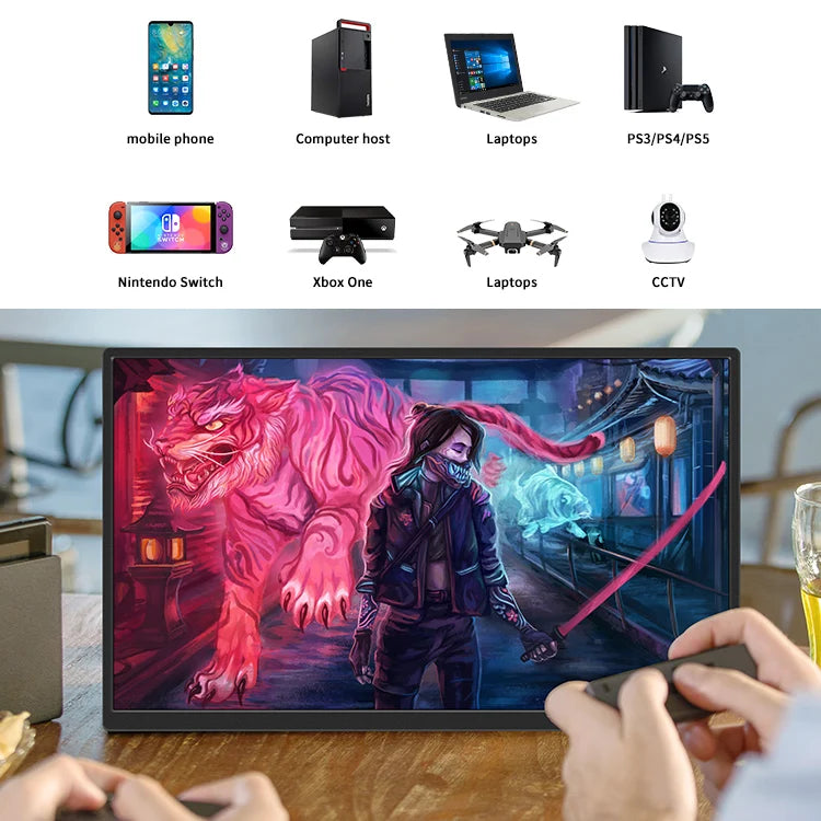 OEM/ODM 100Hz Portable Gaming Monitor HDR Full HD 100% SRGB Type-C Compatible Multi-devices LCD Display Laptop Screen Extender