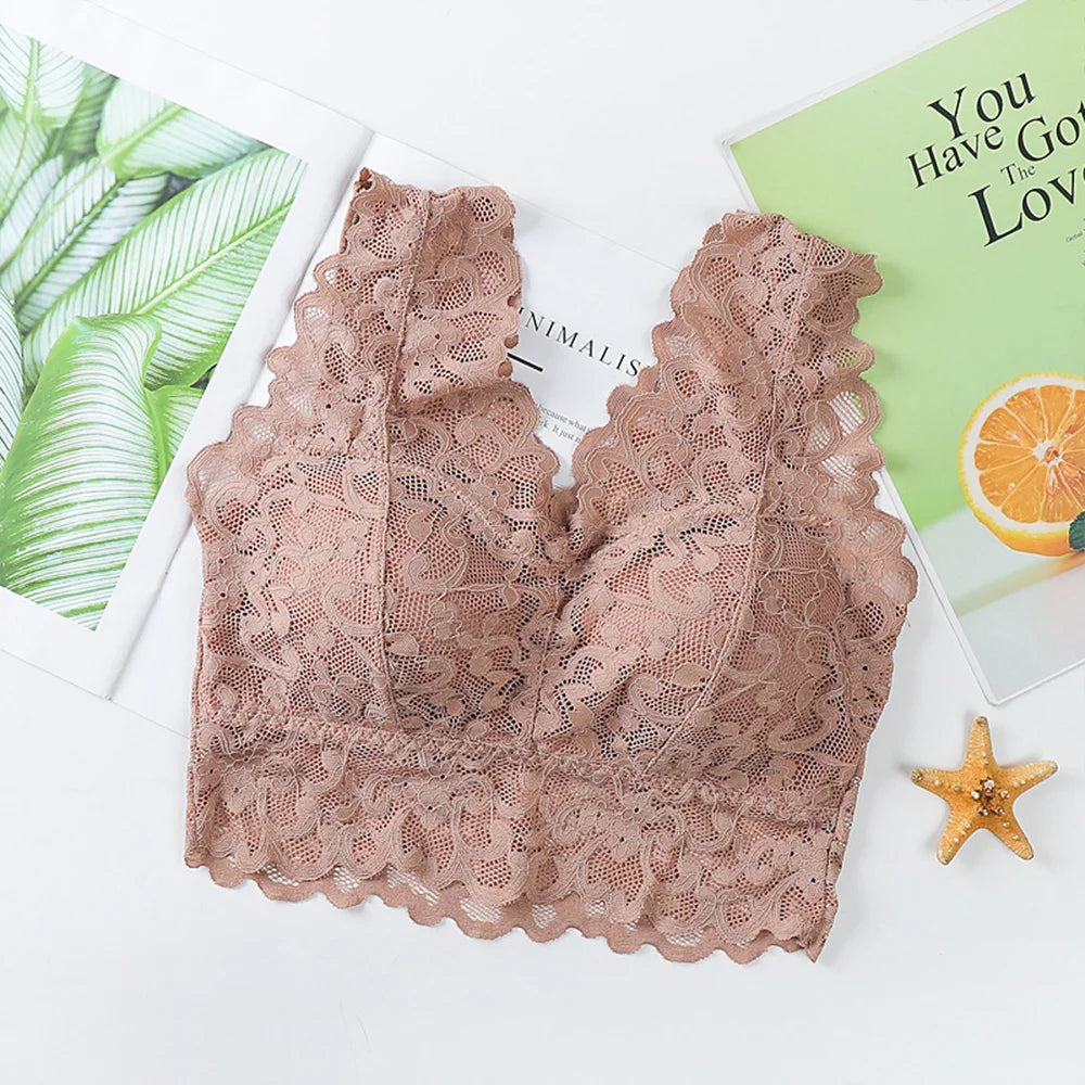 Breathable Female Vest Sexy Lace Bra Beauty Back Women Wire Free Push Up Bralette Underwear Seamless Wireless Gather Brassiere