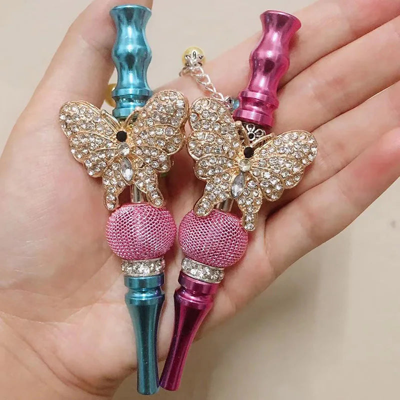 Women Bling Shiny Butterfly Animal Jewelry Ball Handmade Inlaid  Blunt Holder Shisha Hookah Mouthpiece Tips With Laser Gift Bag