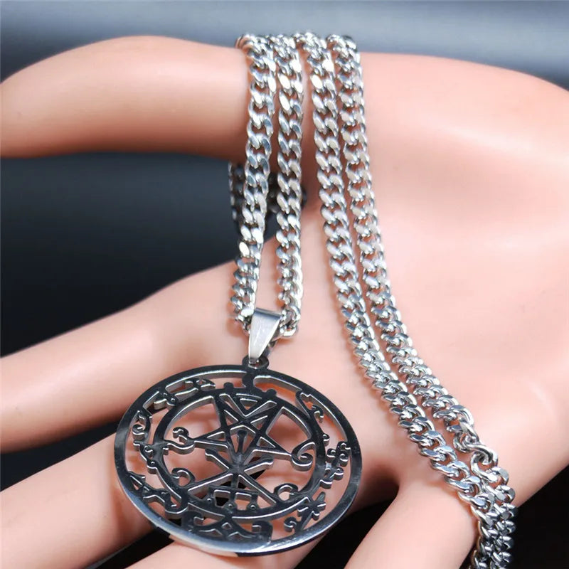 Sceal Sigil of Lilith Silver Color Stainless Steel Satan Necklace Jewelry Minor Key Necklace Hidden Seal Goetia Sign N1033