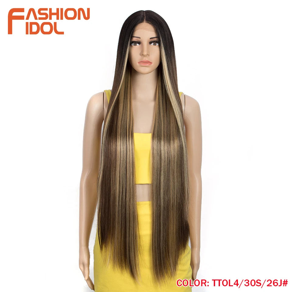 38 inch Straight Long Hair Synthetic Lace Front Wigs For Women High Temperature Hair Ombre 613 Red Cosplay Wigs Synthetic Hair
