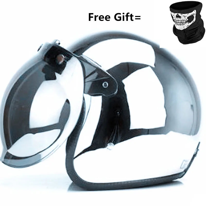 Mirror Silver Chrome Motorcycle Helmet Open Face Moto  Electric Bicycle Helmet Men Women Summer Scooter Motorbike CE