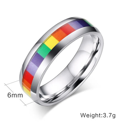 Wholesale Rainbow Lesbian Rings silver color Stainless Steel Lgbt Pride Ring 6m Width