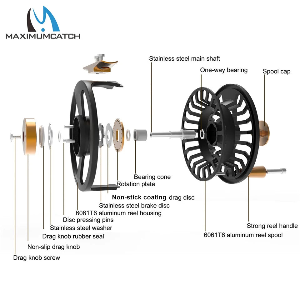 Maximumcatch Tail 3/4 5/6 7/8wt Light Weight Fly Fishing Reel Large Arbor Black Fly Reel