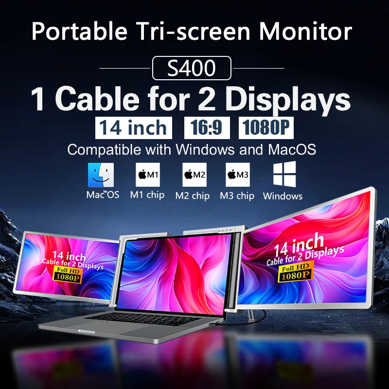Upgraded 14 Inch Dual Screen Laptop USB C Monitor with One Cable Connection and Easy to Use