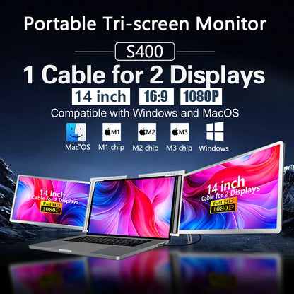 Upgraded 14 Inch Dual Screen Laptop USB C Monitor with One Cable Connection and Easy to Use