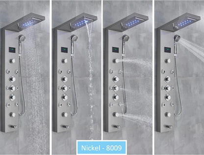 LED Shower Panel Tower System Rain Waterfall Shower Column Hydroelectricity LCD Display With Massage Body Spa Bath Shower Faucet