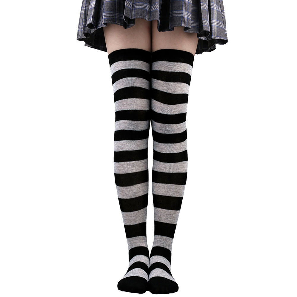 Womens Striped Thigh High Stockings Ladies Girls Black White pink Long Over Above Knee Socks femboy Cosplay Lolita Harajuku Y2k