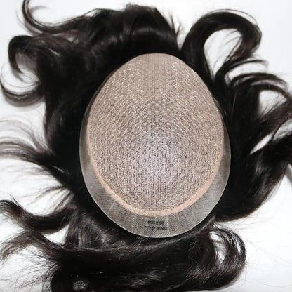 Hot Selling Men's Toupee Hair System Wig Ready to Ship Silk Base with Poly Perimeter Indian Hair for Bald Men