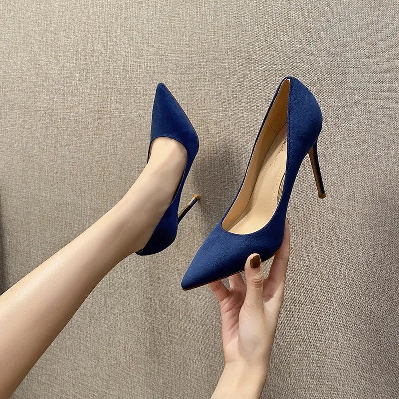 6CM/8CM/10CM Simple Design R Office Shoes Unique Luxury Suede Leather Heels for Ladies Shoes