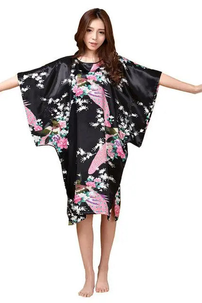 Lady Classic Bat Sleeve Kimono Bathrobe Gown Print Floral Sleepwear Nightgown Lougne Nightdress Negligee Soft Intimate Lingerie