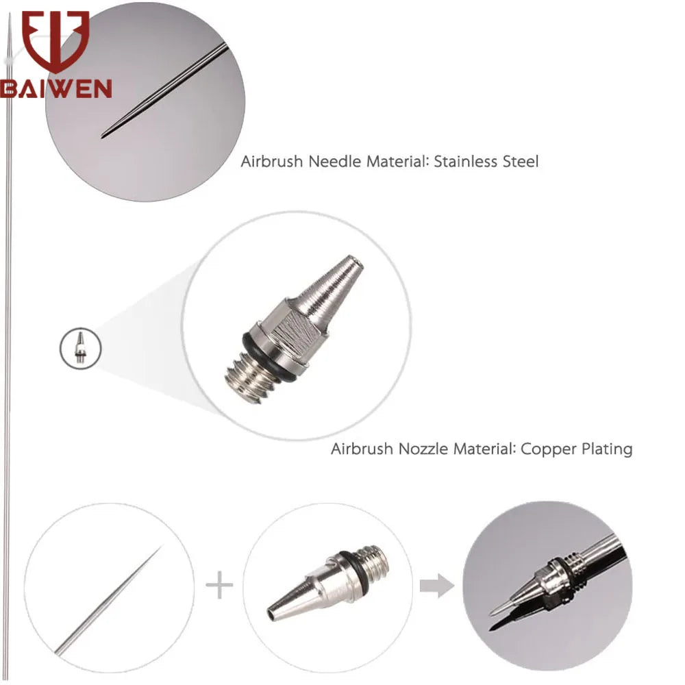 Dual-Action Airbrush with 0.2mm 0.3mm 0.5mm Nozzle Set Gravity Feed Pistol Pneumatic Kit For Cake Model Painting Makeup Tattoo