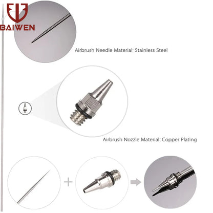 Dual-Action Airbrush with 0.2mm 0.3mm 0.5mm Nozzle Set Gravity Feed Pistol Pneumatic Kit For Cake Model Painting Makeup Tattoo