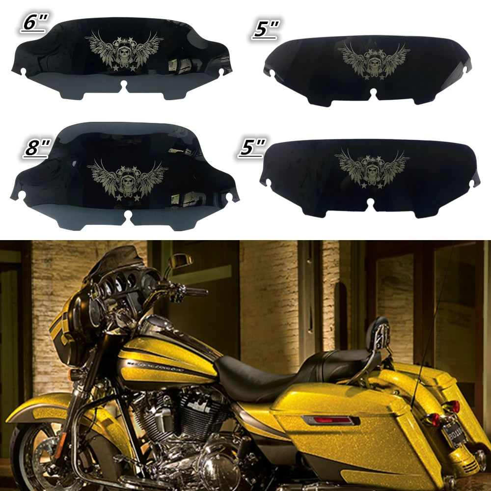 Motorcycle 5''/6''/8" Black Skull Windshield Fairing Windscreen For Harley Electra Street Glide FLHX Touring 1996-2013