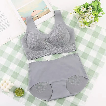 Comfortable Latex 4.0 Bra Women's Underwear Set Wireless With breast Pads Gather Bralette with panties Lingerie 2-pieces Suit