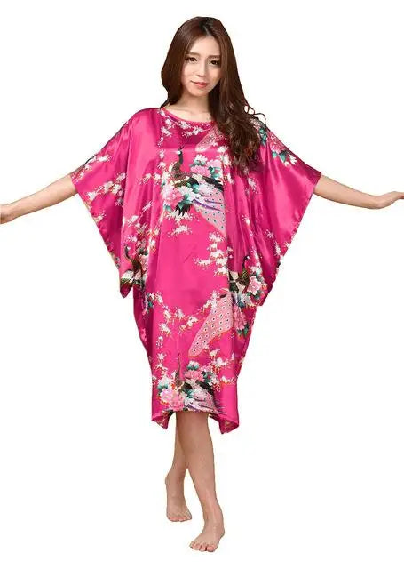 Lady Classic Bat Sleeve Kimono Bathrobe Gown Print Floral Sleepwear Nightgown Lougne Nightdress Negligee Soft Intimate Lingerie