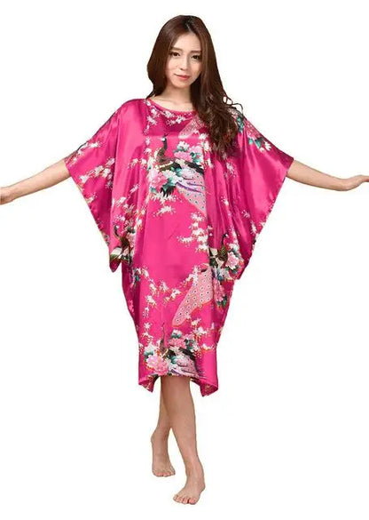 Lady Classic Bat Sleeve Kimono Bathrobe Gown Print Floral Sleepwear Nightgown Lougne Nightdress Negligee Soft Intimate Lingerie