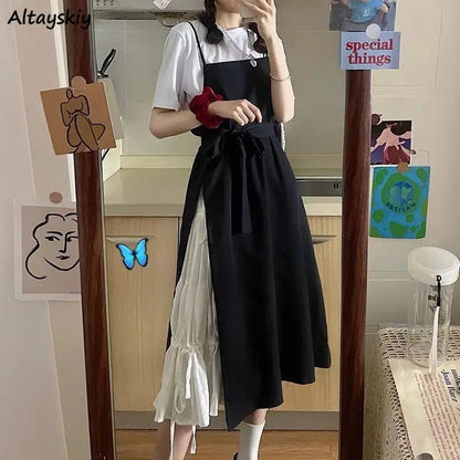 Dress Women Summer Fashion Spaghetti Strap College Sweet Casual Japanese Style Streetwear Lace-up Female Soft High Waist Vintage