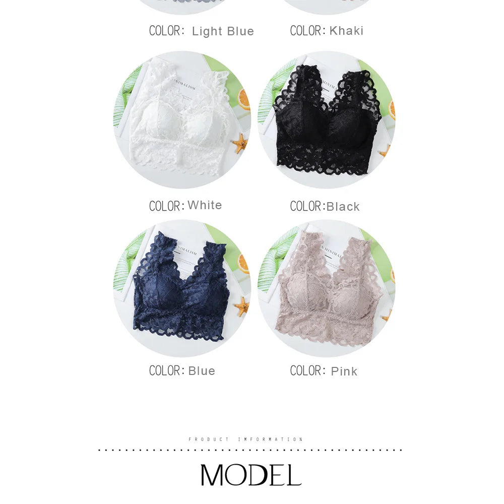 Breathable Female Vest Sexy Lace Bra Beauty Back Women Wire Free Push Up Bralette Underwear Seamless Wireless Gather Brassiere