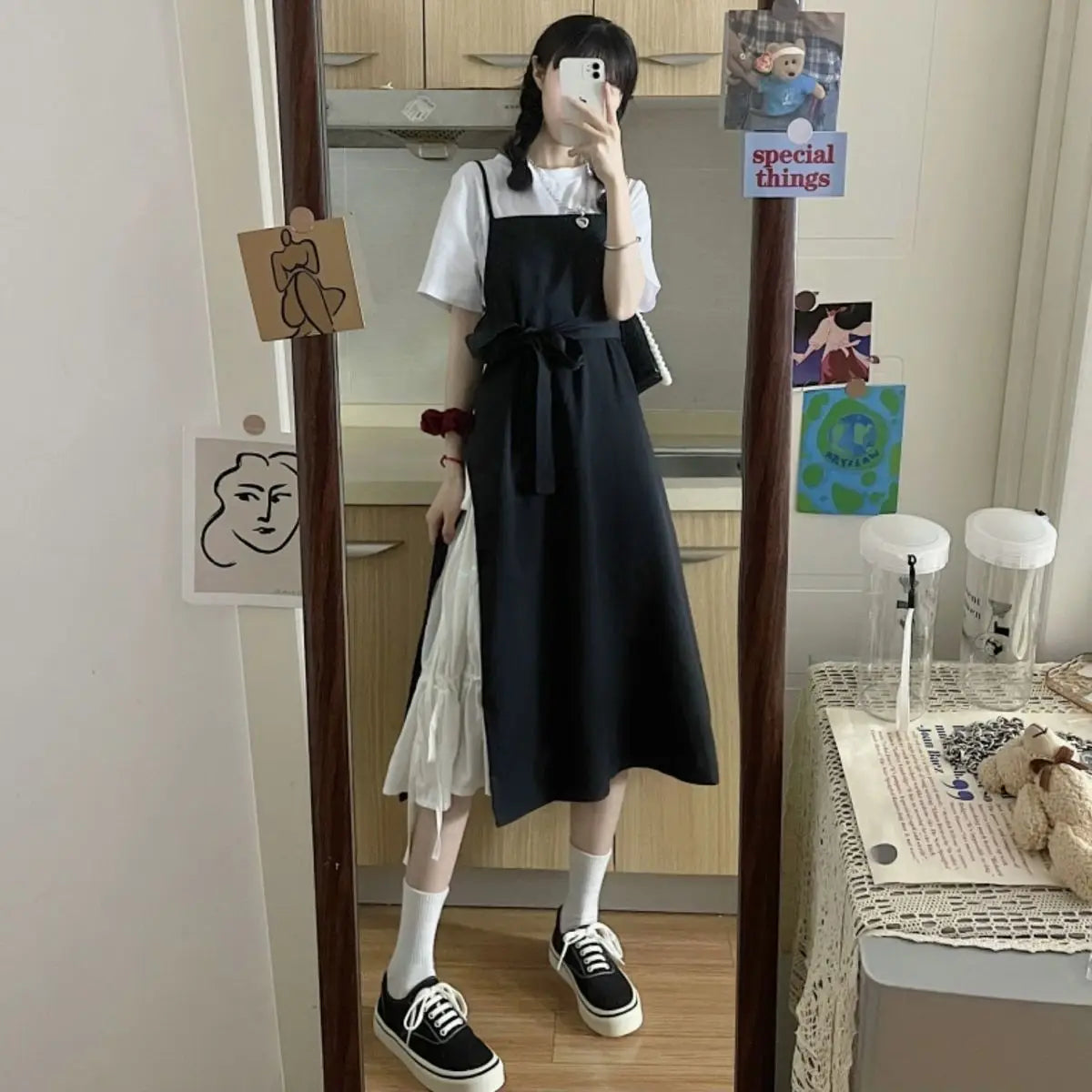 Dress Women Summer Fashion Spaghetti Strap College Sweet Casual Japanese Style Streetwear Lace-up Female Soft High Waist Vintage