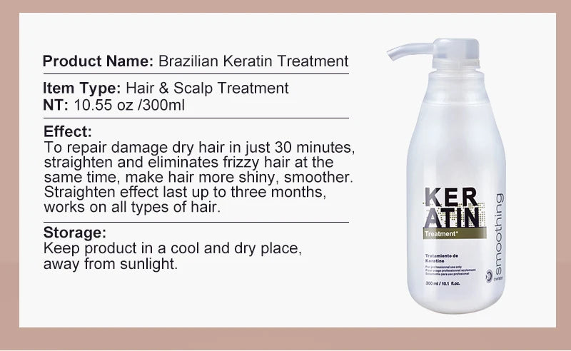 PURC 300ML Professional Keratin Hair Treatment Smoothing Repairing Frizz Curly Hair Straightening Brazilian Keratin Hair Care