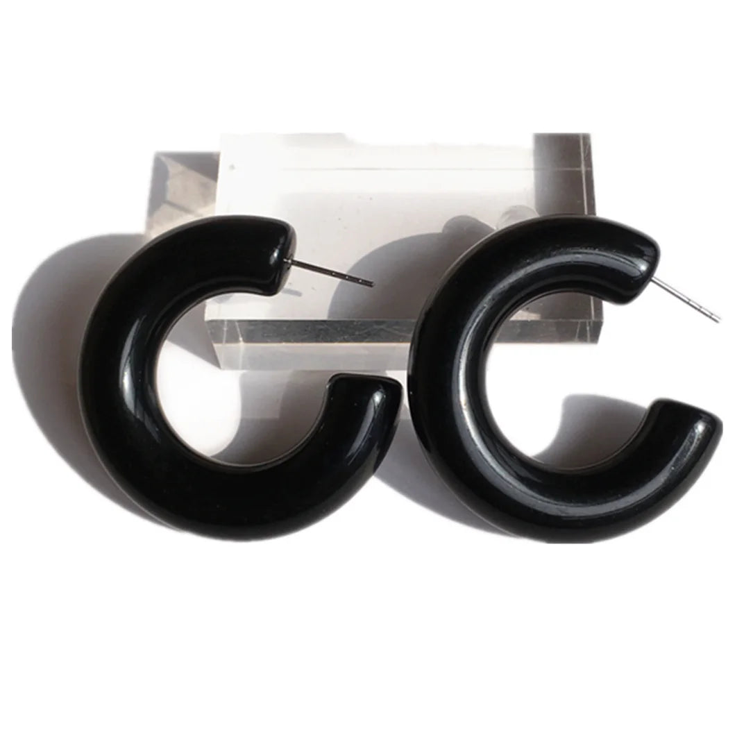 Trendy Painted Acrylic Hoop Earrings for Women 40mm C-shaped Women's Earrings Green Red Yellow Black FashionDaily Wear Jewelry