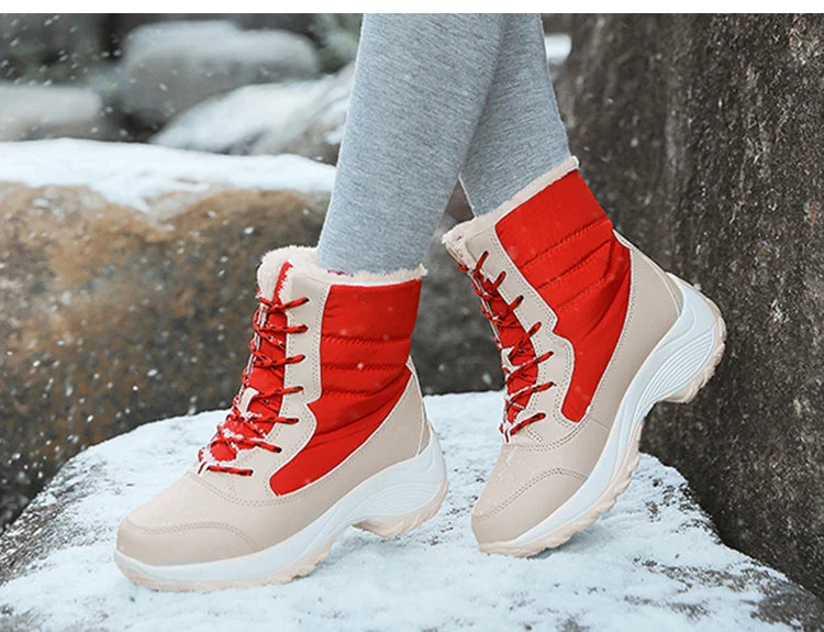 Snow Boots Woman Solid Shoes Woman Lace-Up Ladies Shoes Soft Ankle Boots Warm Lightweight Winter Ladies Boots Botas Mujer